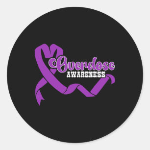 Overdosis Bewustzijn Paarse Lint Drugsverslaving 4 Ronde Sticker