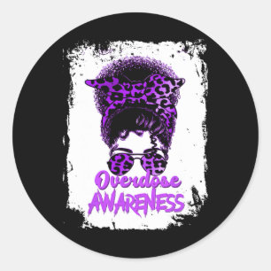 Overdosis bewustzijn Paarse Lint Drugsverslaving 5 Ronde Sticker