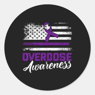 Overdosis bewustzijn paarse lint drugsverslaving 5 ronde sticker
