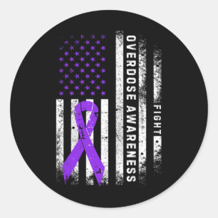 Overdosis bewustzijn paarse lint USA-vlag drugsver Ronde Sticker