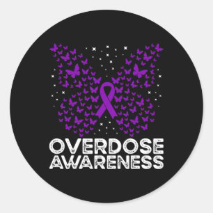 Overdosis Bewustzijn Paarse Lint Vlinder  Ronde Sticker