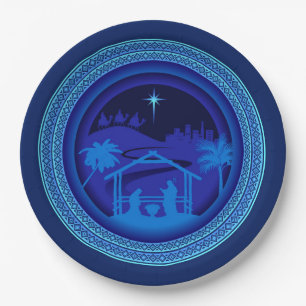 Overeenkomend blauw kerstfeest van 9 inch papieren bordje