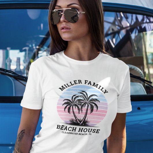 Overeenkomende familienaam Palm Tree Sunset Beach  T-shirt