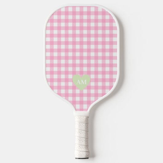 Overeenkomende roze & groene paren Monogram Initia Pickleball Paddle (Voorkant)