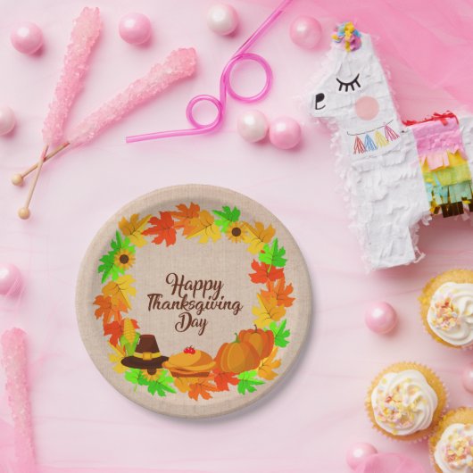 Overeenkomende set Thanksgiving Groen Gold Wreate  Papieren Bordje (Feest)