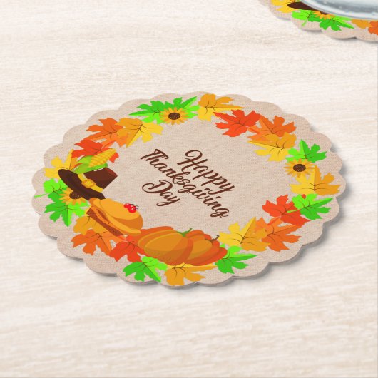 Overeenkomende set Thanksgiving Groen Gold Wreated Kartonnen Onderzetters (Gekanteld)