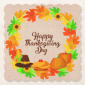 Overeenkomende set Thanksgiving Groen Gold Wreated Kartonnen Onderzetters (Voorkant)