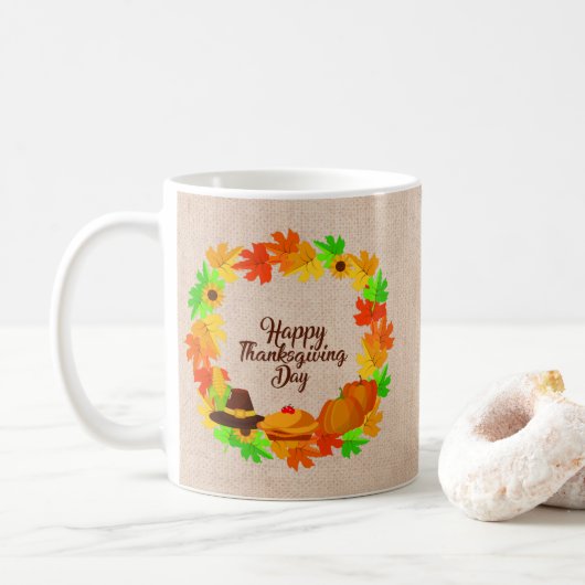 Overeenkomende set Thanksgiving Groen Gold Wreated Koffiemok (Met donut)