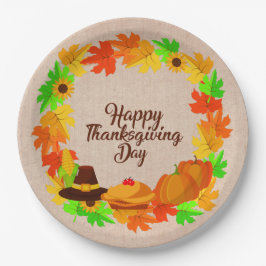 Overeenkomende set Thanksgiving Groen Gold Wreated Papieren Bordje