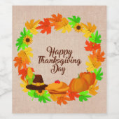 Overeenkomende set Thanksgiving Groen Gold Wreated Wijn Etiket (Enkel label)