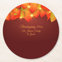 Overeenkomende Thanksgiving Oranje Leaf Name Year Ronde Kartonnen Onderzetter