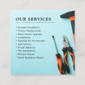 Overeenkomende toolset | Aangeboden services voor  Vierkante Visitekaartje (Achterkant)