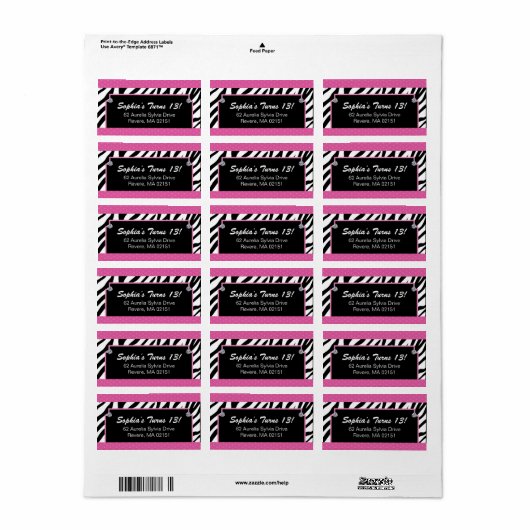 Overeenkomende zebraprintlabels etiket (Full Sheet)