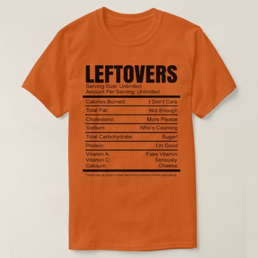 Overgebleven Voedingsfeiten Thanksgiving Recept Ca T-shirt (Design voorkant)
