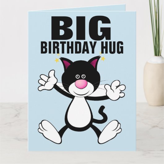 OVERGEPAST 8X11 BIG CAT HUG BIRTHDAY-KAARTEN KAART (Voorkant)