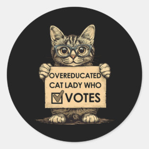 Overgeschoolde Cat Lady die stemt Ronde Sticker