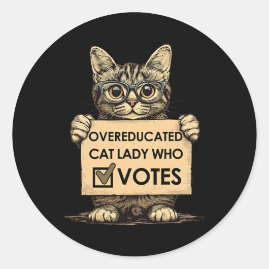 Overgeschoolde Cat Lady die stemt Ronde Sticker (Voorkant)