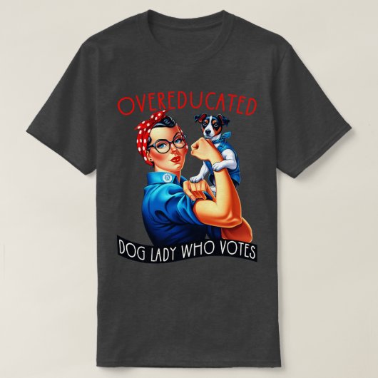 Overgeschoolde hondendame die Rosie de Riveter ste T-shirt (Design voorkant)