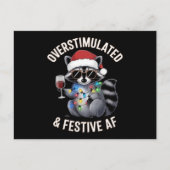 Overgestimuleerde en feestelijke AF Raccoon Espres Feestdagenkaart (Voorkant)