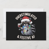 Overgestimuleerde en feestelijke AF Raccoon Espres Feestdagenkaart (Voorkant)