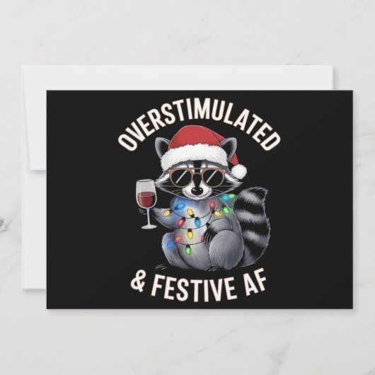 Overgestimuleerde en feestelijke AF Raccoon Espres Feestdagenkaart (Voorkant)