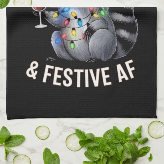 Overgestimuleerde en feestelijke AF Raccoon Espres Theedoek (Gevouwen)