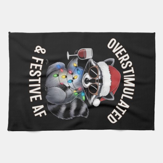 Overgestimuleerde en feestelijke AF Raccoon Espres Theedoek (Horizontaal)