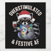 Overgestimuleerde en feestelijke AF Raccoon Espres Wijn Etiket (Enkel label)