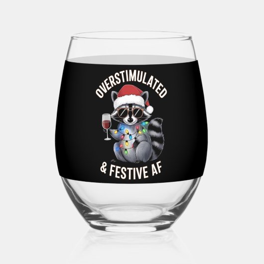 Overgestimuleerde en feestelijke AF Raccoon Espres Wijnglas Zonder Voet (Achterkant)