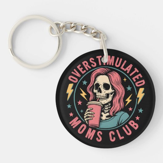 Overgestimuleerde Moms Club Skull Messy Mom Life Sleutelhanger (Voorkant)