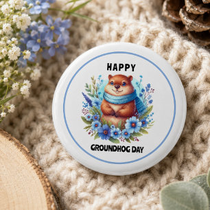 Overgewaardeerd? Aquarel viert Dag van de marmot Ronde Button 3,2 Cm