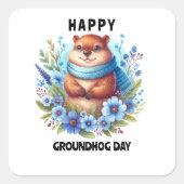 Overgewaardeerd? Aquarel viert Groundhog Day Vierkante Sticker (Voorkant)