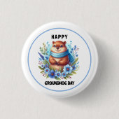 Overgewaardeerd? Waterverf viert Groundhog Day Ronde Button 3,2 Cm (Voorkant)