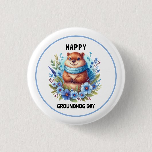 Overgewaardeerd? Waterverf viert Groundhog Day Ronde Button 3,2 Cm (Voorkant)