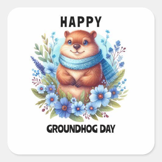 Overgewaardeerd? Waterverf viert Groundhog Day Vierkante Sticker (Voorkant)