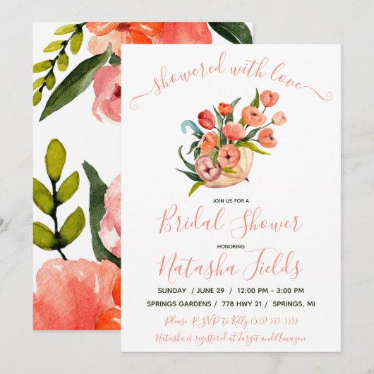 Overgoten met liefde! Bloemenparaplu Vrijgezellenf Kaart (Voorkant / Achterkant)