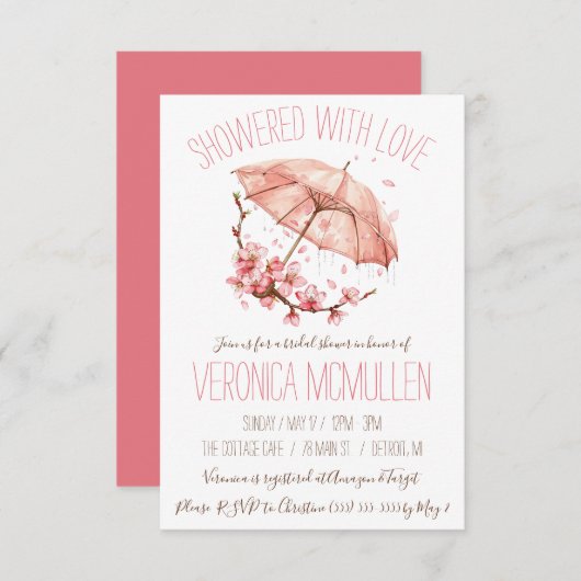 Overgoten met Liefde! Roze paraplu Vrijgezellenfee Kaart (Voorkant / Achterkant)