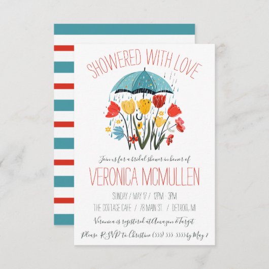 Overgoten met Liefde! Roze paraplu Vrijgezellenfee Kaart (Voorkant / Achterkant)