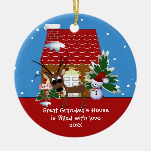 Overgrootmoeder Love House kerstversiering Keramisch Ornament (Voorkant)
