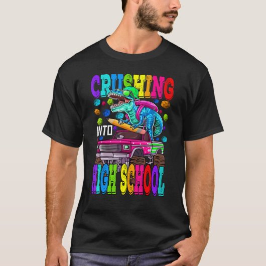 Overhaasting naar het schoolMonster Truck Dinosaur T-shirt (Voorkant)