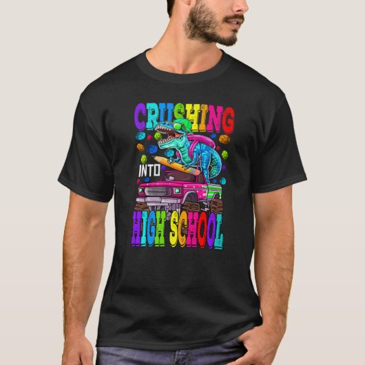 Overhaasting naar het schoolMonster Truck Dinosaur T-shirt (Voorkant)