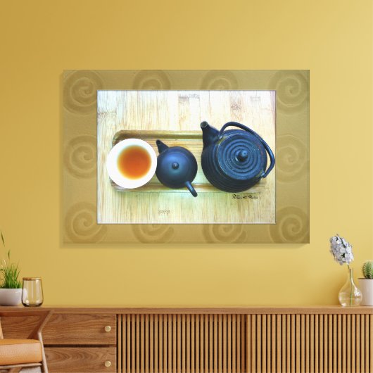 Overhead foto van tea-instelling voor stilstaand canvas afdruk (Insitu (Woonkamer))