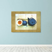 Overhead foto van tea-instelling voor stilstaand canvas afdruk (Insitu (Houten vloer))