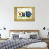 Overhead foto van tea-instelling voor stilstaand canvas afdruk (Insitu (Slaapkamer))