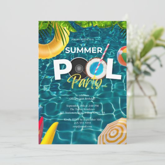 Overhead Pool Party verjaardagsuitnodiging Kaart (Staand voorkant)