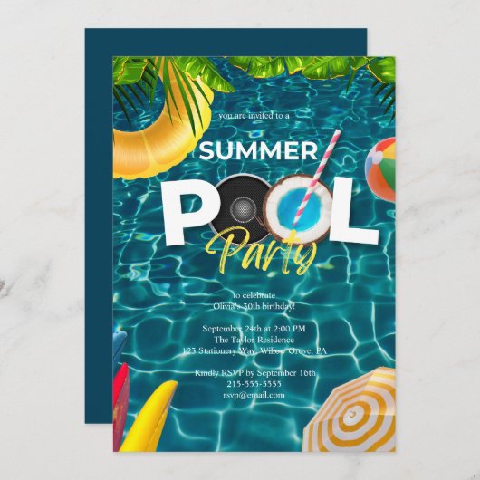 Overhead Pool Party verjaardagsuitnodiging Kaart (Voorkant / Achterkant)
