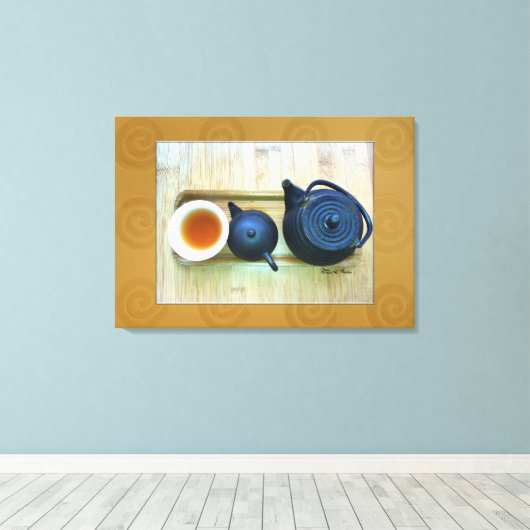 Overhead Stilleven rustieke thee setting foto Canvas Afdruk (Insitu (Houten vloer))
