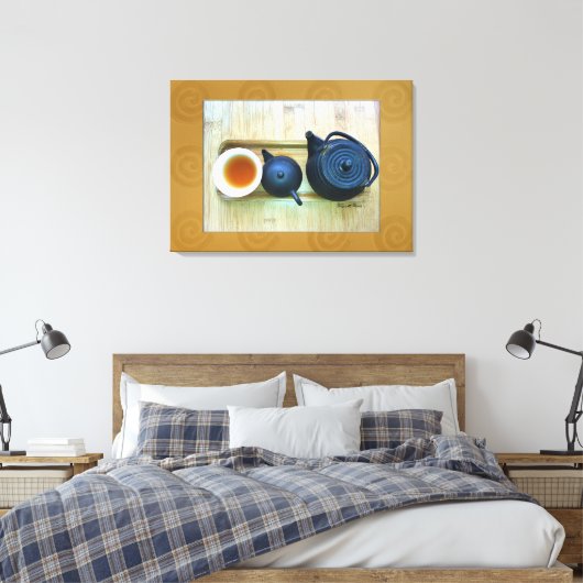 Overhead Stilleven rustieke thee setting foto Canvas Afdruk (Insitu (Slaapkamer))