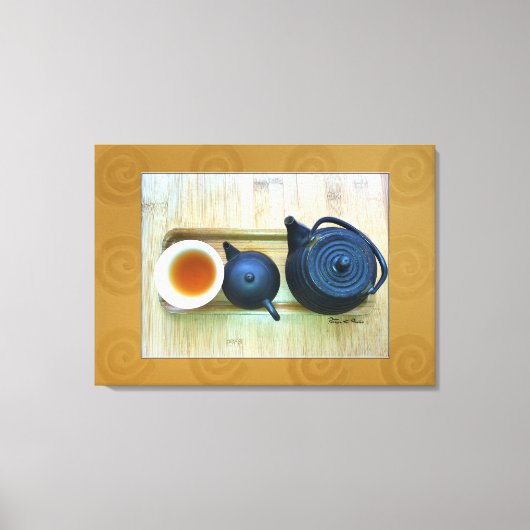 Overhead Stilleven rustieke thee setting foto Canvas Afdruk (Voorkant)