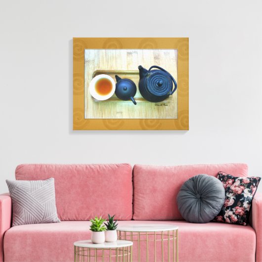 Overhead Stilleven Rustische Thee Setting Foto Canvas Afdruk (Insitu (Woonkamer))
